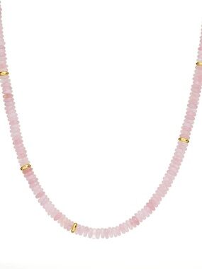 Rose Quartz Stacker Necklace with 24k Gold Plated Accent Spacers NWOT